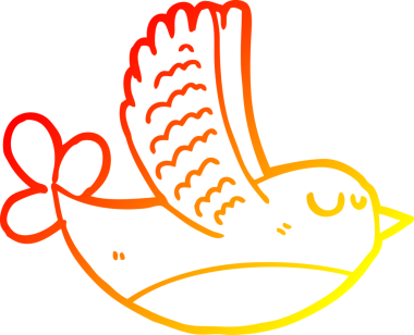 Bir insan tarafından çizilmiş çizgi film kuşunun sıcak gradyan çizimi