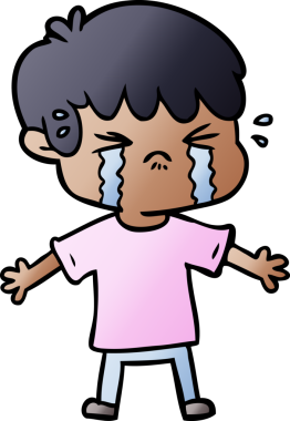 Bir insan tarafından çizilmiş ağlayan çizgi film çocuğu.