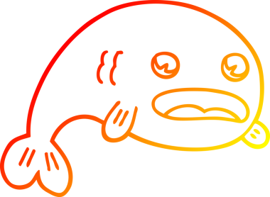 Bir insan tarafından çizilmiş karikatür balığının sıcak çizgi çizimi