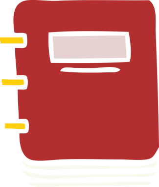 Bir insanın çizdiği not defterinin düz renkli retro karikatürü