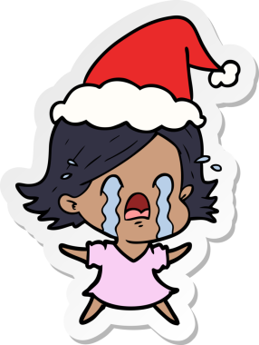 Bir insanın çizdiği Noel Baba şapkasıyla ağlayan bir kadının el yazısı.