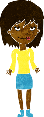 Bir insan tarafından çizilmiş omuz silken çizgi filmdeki kadın.