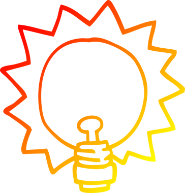 Bir insan tarafından çizilen çizgi film ampulünün sıcak gradyan çizimi