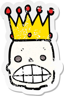 Bir insan tarafından çizilmiş korkunç bir kafatası suratlı karikatür çıkartması.