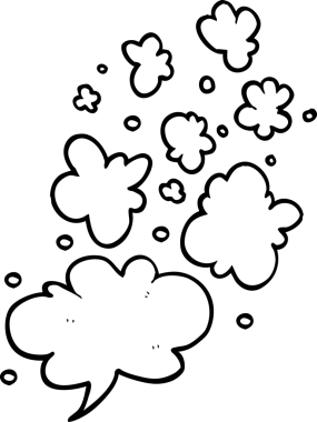 Bir insan tarafından çizilmiş siyah-beyaz karikatür dekoratif duman üfleme elementleri