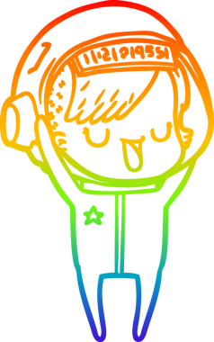 Gökkuşağı gradyan çizgi çizimi bir insan tarafından çizilmiş astronot bir kadın.