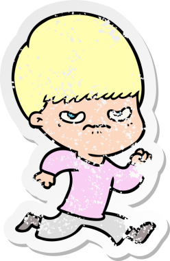 Bir insan tarafından çizilmiş kızgın bir çizgi film çocuğunun sıkıntılı çıkartması.