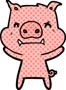 Bir insan tarafından çizilmiş kızgın çizgi film domuzu.