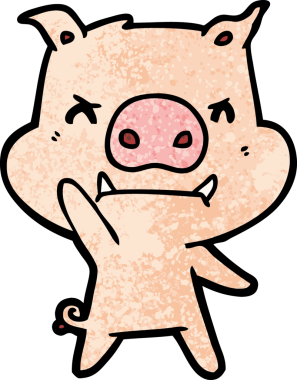 Bir insan tarafından çizilmiş kızgın çizgi film domuzu.