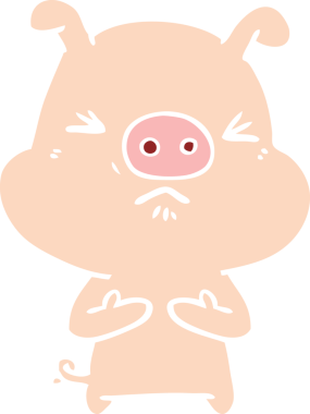 Bir insan tarafından çizilmiş düz renkli çizgi film kızgın domuz.