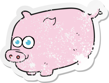 Bir insan tarafından çizilmiş bir domuzun gerilmiş çıkartması.