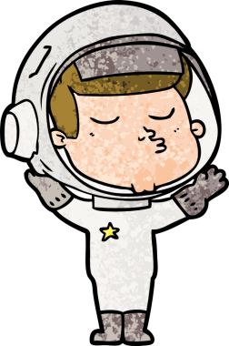 Bir insan tarafından çizilmiş kendine güvenen bir astronot çizgi filmi.