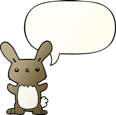 Bir insan tarafından çizilmiş, tatlı çizgi film tavşanı konuşma baloncuğu gibi.
