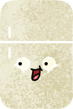 Bir insan tarafından çizilmiş buzdolabının retro çizim tarzı karikatürü.