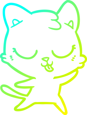 Bir insan tarafından çizilmiş mutlu çizgi film kedisinin soğuk gradyan çizgisi.
