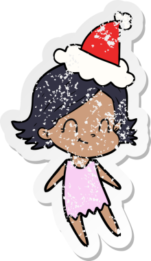 Bir insan tarafından çizilmiş, arkadaş canlısı, Noel Baba şapkası takan bir kız.