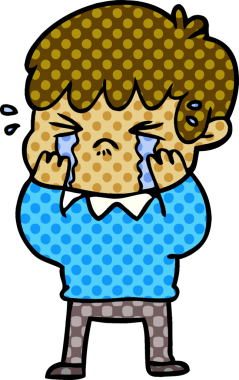 Bir insan tarafından çizilmiş ağlayan çizgi film çocuğu.