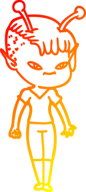 Bir insan tarafından çizilmiş sevimli bir uzaylı kız çizgi çizimi.