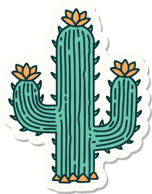 Bir insan tarafından çizilmiş geleneksel bir kaktüs stili dövme çıkartması.