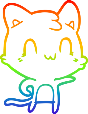 Gökkuşağı gradyan çizgi çizimi bir insan tarafından çizilmiş mutlu kedi çizimi