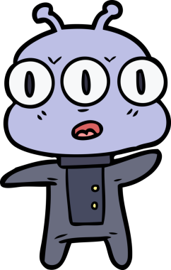 Bir insan tarafından çizilmiş üç gözlü uzaylı çizgi filmi.