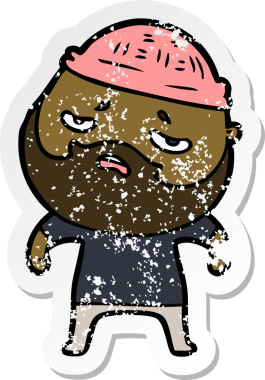 Bir insan tarafından çizilmiş sakallı endişeli bir karikatür çıkartması.