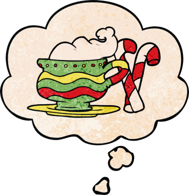 Bir insan tarafından çizilmiş grunge desenli düşünce baloncuklu noel kakaosu.