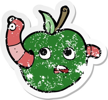 Bir insan tarafından çizilmiş elmanın içindeki bir at arabası solucanının gerilimli yapıştırması.