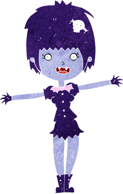 Bir insan tarafından çizilmiş mutlu vampir kız çizgi filmi.