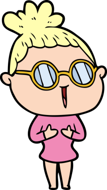 Bir insan tarafından çizilmiş gözlüklü bir karikatür kadın.