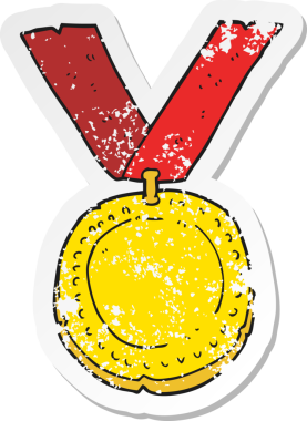 Bir insanın çizdiği karikatür madalyasının gerilimli retro yapıştırması