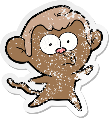 Bir insan tarafından çizilmiş üzgün bir çizgi film çıkartması. Şaşırmış bir maymun.