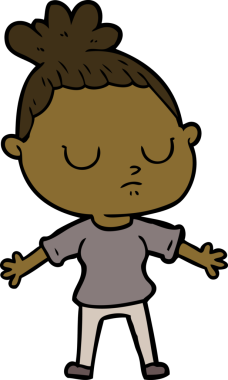 Bir insan tarafından çizilmiş sakin bir kadın çizgi filmi.