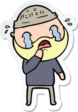 Bir insan tarafından çizilmiş ağlayan sakallı bir adamın çıkartması.