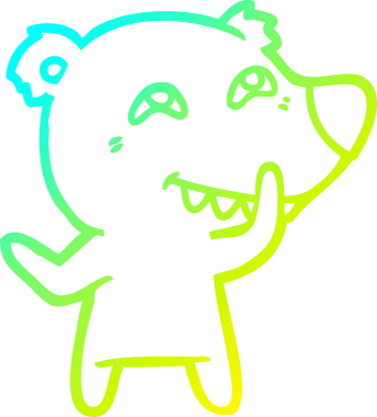 Bir insan tarafından çizilmiş dişleri gösteren çizgi film ayısının soğuk gradyan çizimi