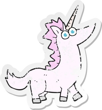 Bir insan tarafından çizilmiş bir tek boynuzlu atın gerilimli çıkartması.