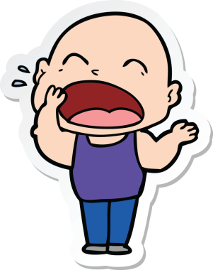 Bir insan tarafından çizilmiş kel adam diye bağıran bir çizgi film çıkartması.