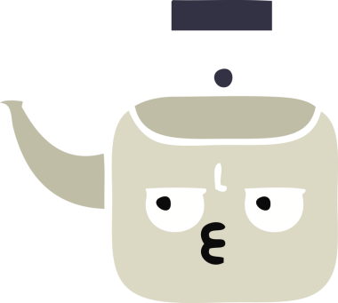 Bir insan tarafından çizilmiş bir çaydanlığın düz renkli retro karikatürü