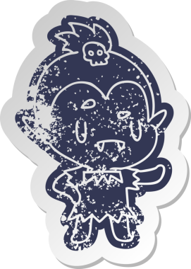 Bir insan tarafından çizilmiş sevimli vampir kızın eski çizgi film etiketi kawaii