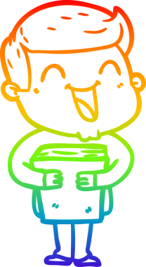 Gökkuşağı gradyan çizgi çizimi bir insan tarafından çizilmiş gülen bir karikatür adam