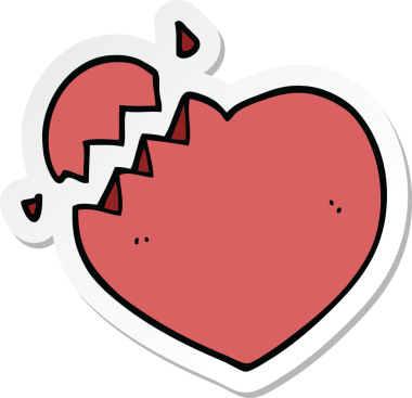 Bir insan tarafından çizilmiş kırık bir kalbin çıkartması.