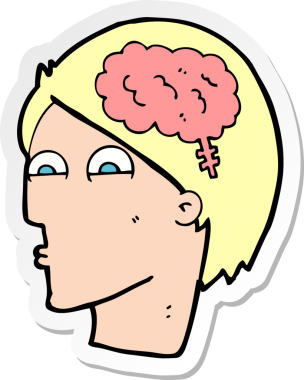 Bir insan tarafından çizilmiş beyin sembollü bir karikatür kafasının çıkartması.