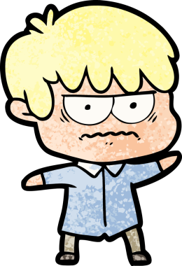 Bir insan tarafından çizilmiş sinirli çizgi film çocuğu.