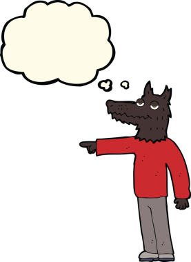 Bir insan tarafından çizilmiş düşünce balonuyla çizilmiş bir kurt adam.