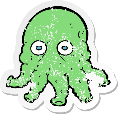 Bir insan tarafından çizilmiş uzaylı mürekkep balığı suratlı karikatür.