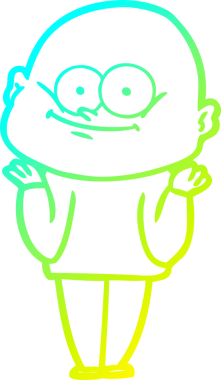 Bir insan tarafından çizilmiş, kel bir adamın soğuk çizgi çizimi.