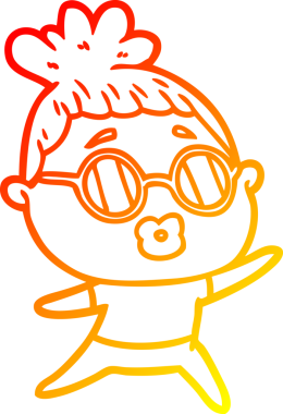 Bir insan tarafından çizilmiş güneş gözlüklü, çizgi film dansçısı bir kadının sıcak çizgi çizimi.