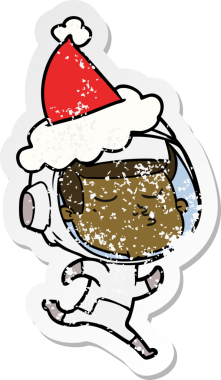 Bir insan tarafından çizilmiş Noel Baba şapkası giyen kendine güvenen bir astronotun sıkıntılı çıkartması.