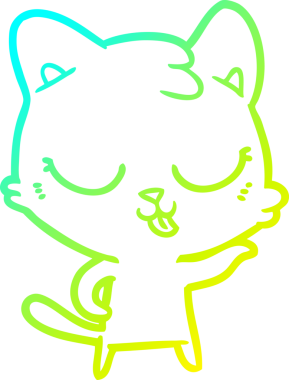 Bir insan tarafından çizilmiş mutlu çizgi film kedisinin soğuk gradyan çizgisi.