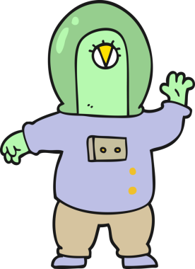 Bir insan tarafından çizilmiş uzaylı çizgi filmi.